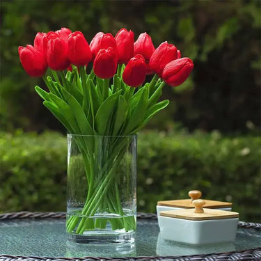 Love Radiance, 21 Red Tulips, Cylinder Vase